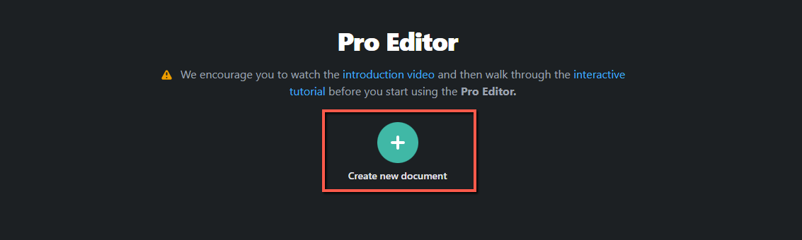 Create new document in Pro editor