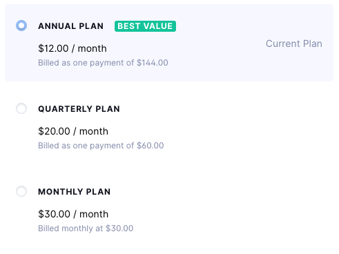 screenshot from Grammarly pricing plan
